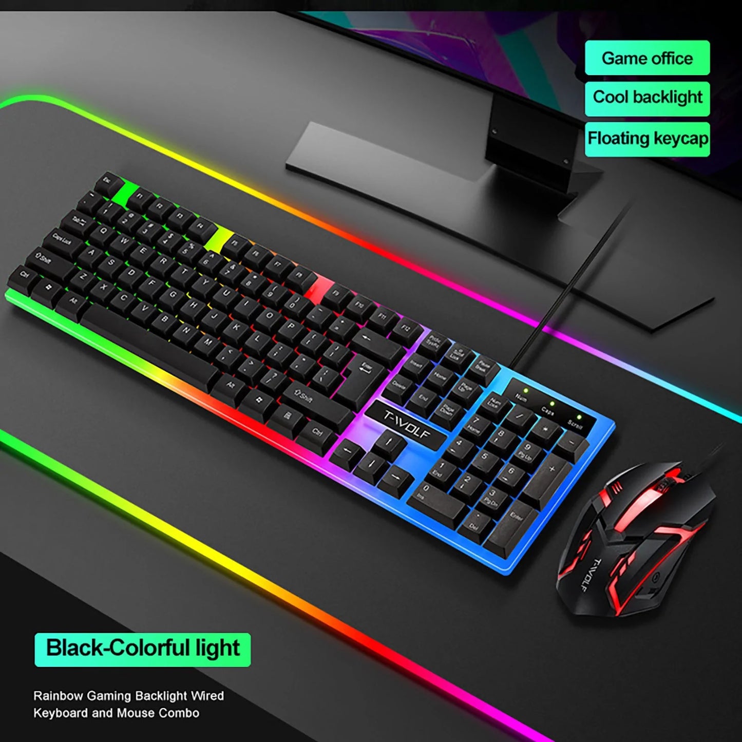 Rainbow Backlit Wired Gaming Keyboard & Mouse