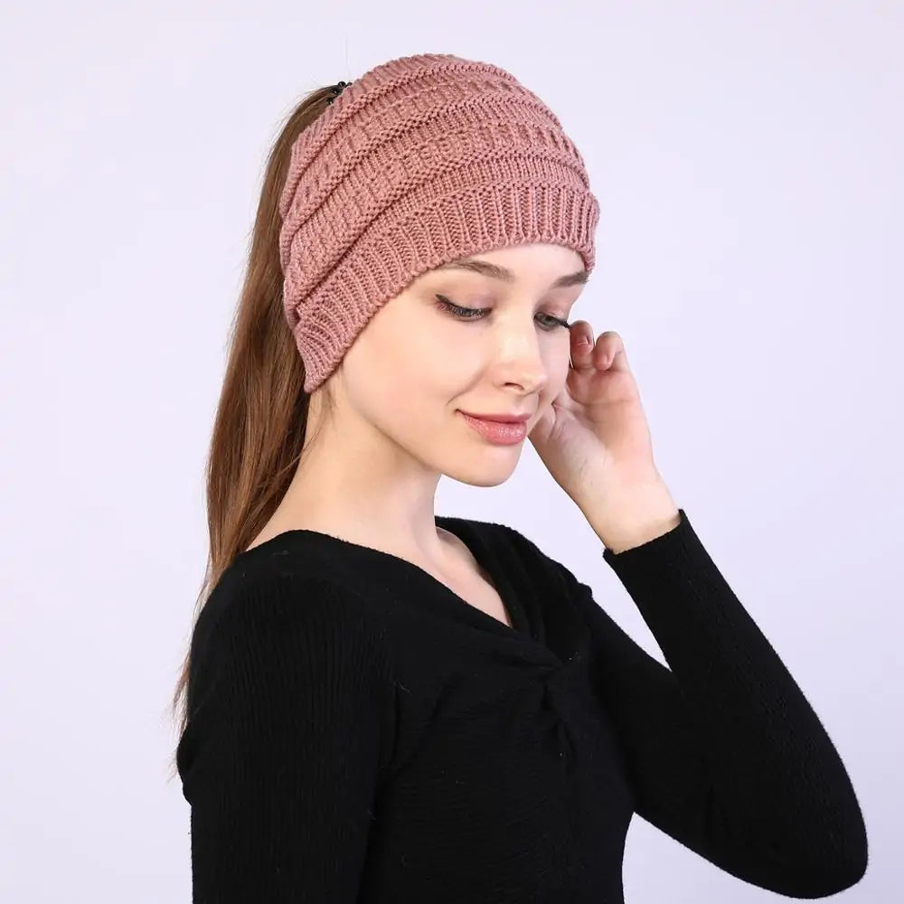 Winter Knitted Ponytail Beanies