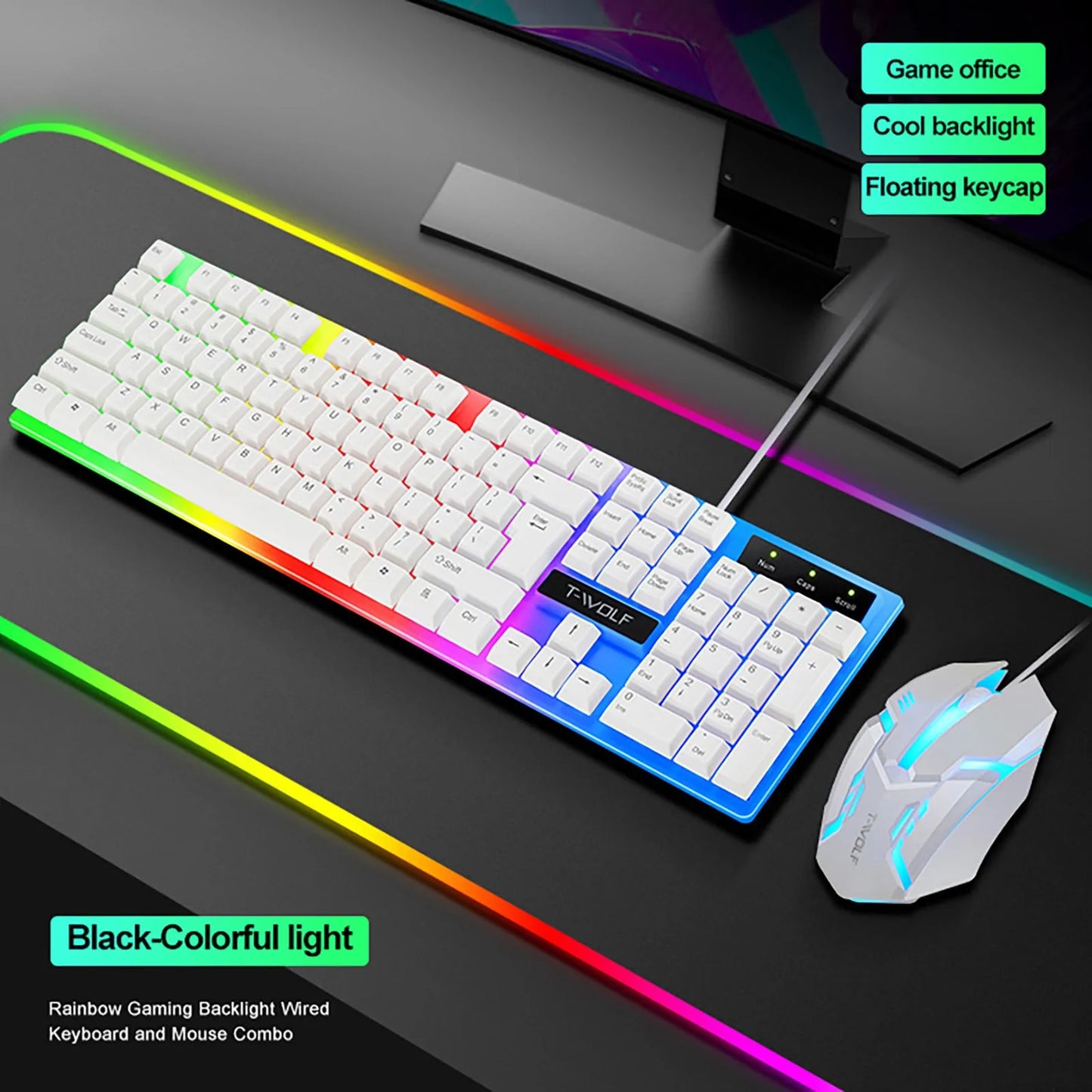 Rainbow Backlit Wired Gaming Keyboard & Mouse